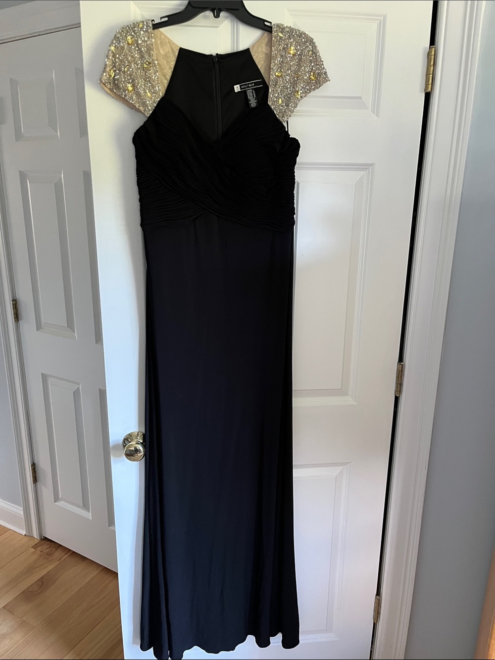 JS Boutique Black Maxi Dress with Gold Sequin Cap Sleeves